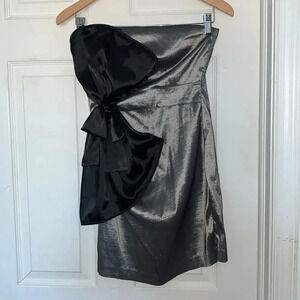Cray Silver Black Strapless Bow Dress Size M